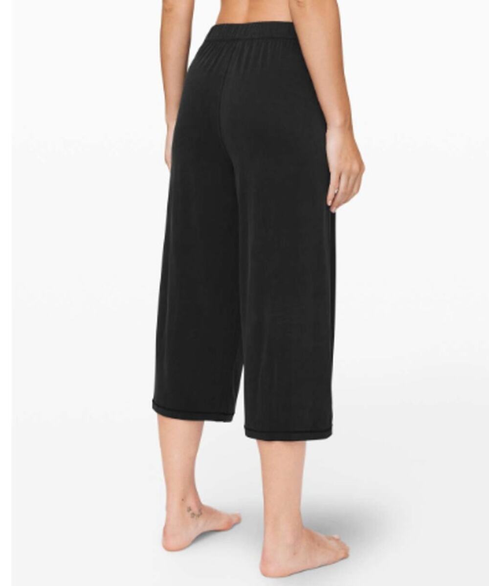 Lululemon Pants Flow In Elegance Crop Womens 10 High Rise Wide Leg Black Pull On